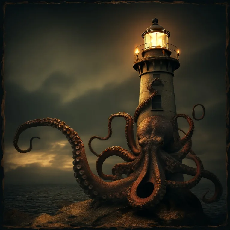 High Quality, Detailed, A Krakens Arm Curling Around A Light...