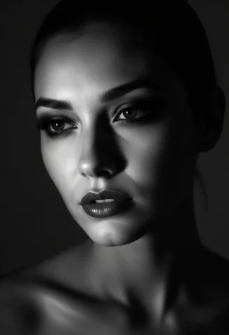 A Cinematic, Black-and-white Portrait Of A Russian Model Wit... — Stable Diffusion AI Prompt: A cinematic, black-and-white portrait of a russian model with dark, dramatic mak...