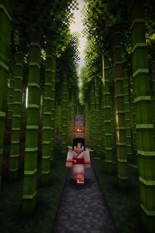 Minecraft Style. Minecraft Style. A Girl Walking Through A D...