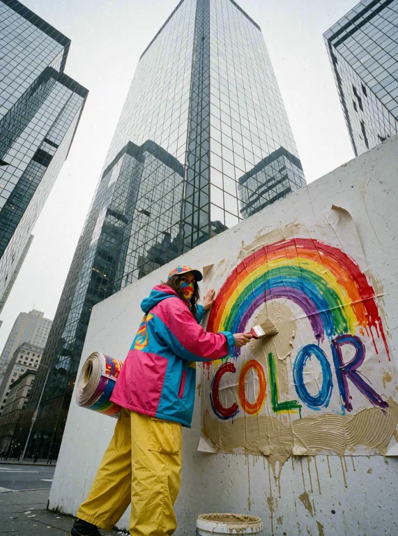 Medium-wide Shot From A Low Angle, A Woman Standing In An Em...