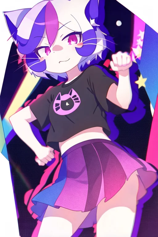 Catears, Multicoloredhair, Skirt, T-shirt, Moon, Stars, Nigh...