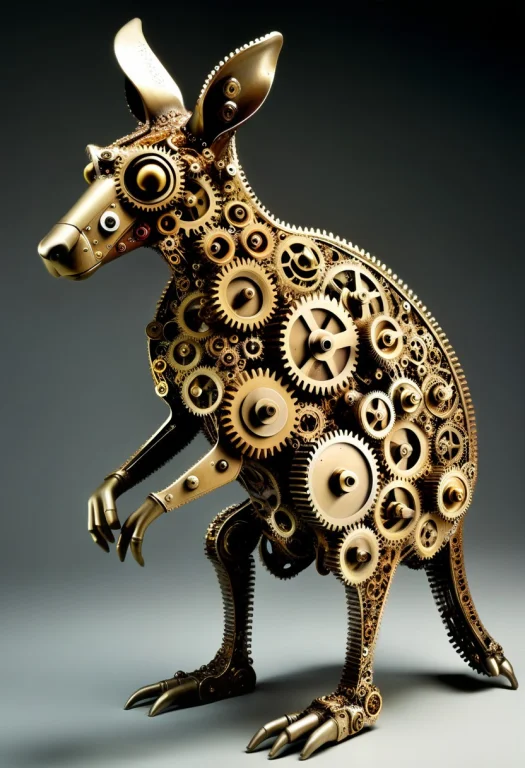 A Full-body, Profile Of A Kangaroo Sculpture Meticulously Co...