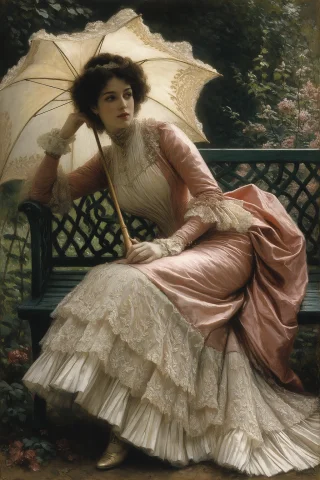 James Tissot Style, Victorian Society Scene Of A 41-year-old... — Stable Diffusion AI Prompt: James Tissot style, Victorian society scene of a 41-year-old French woman with a...