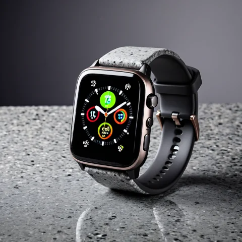 Loratech3granitespeckledv10.80, Techgranite, A Smartwatch On... — SDXL AI Prompt: , techgranite, a smartwatch on speckled grey granite stone, cool even studio lig...