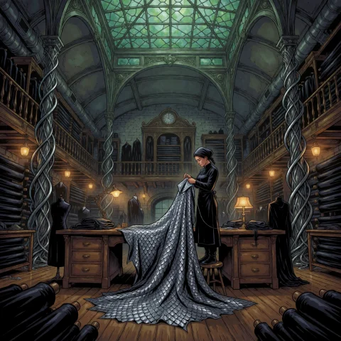 Astrowitchv01k2t. Wide Interior Of A Colossal Tailoring Work... — Stable Diffusion AI Prompt: AstroWitchV01K2T. Wide interior of a colossal tailoring workshop, a small adult...