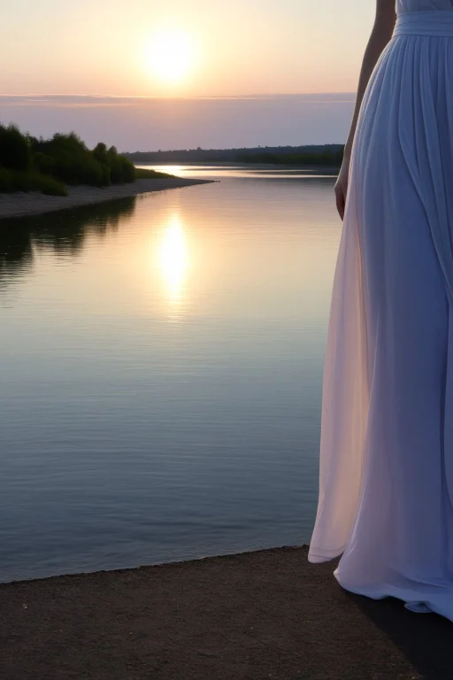 Woman Closeup, A Woman Standing At The Edge Of A Quiet River...