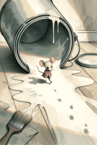 Strangedaal. A Macro View On An Overturned Paint Can, Where... — Stable Diffusion AI Prompt: StrangeDaal. A macro view on an overturned paint can, where the chibi mouse, gel...