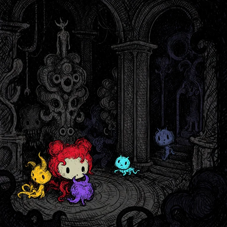 A Cute, Whimsical Scene Set In A Dark Gothic Environment, Re...