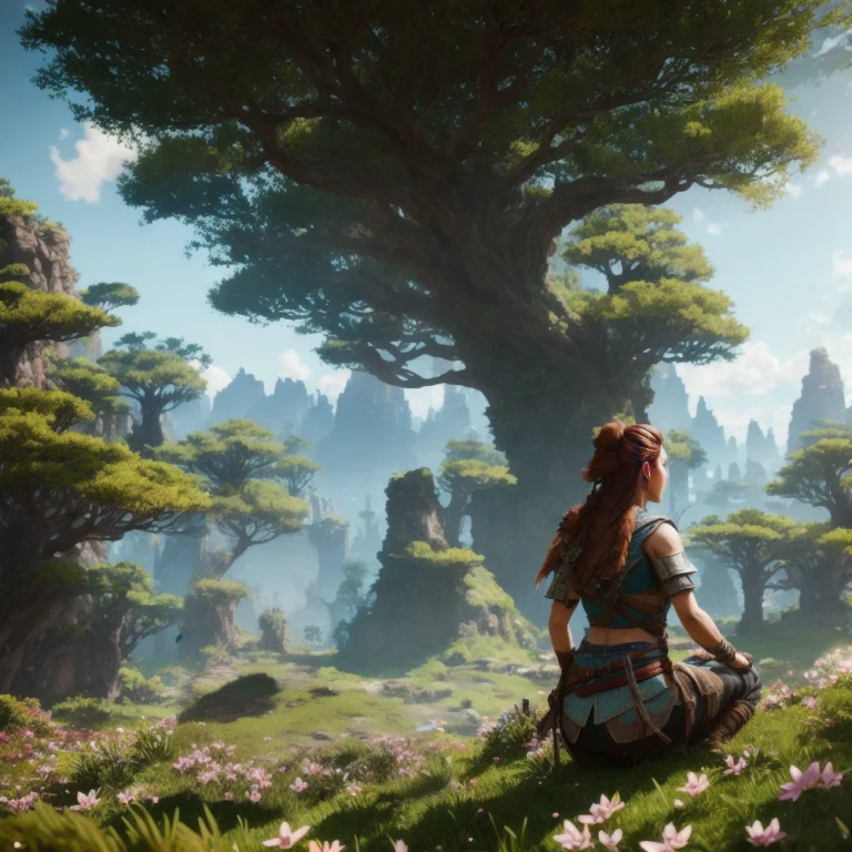 Aloy, Fantasyworld On Background, Tree, Rocks, Flowers, Best...