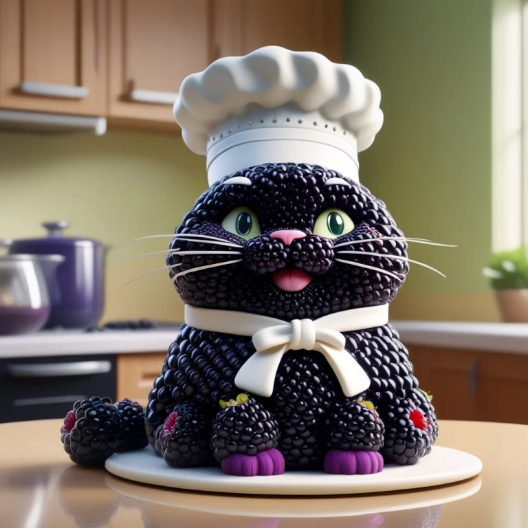 Blackberryworld Cat Chef, Stylized 3d, Chubby Blackberry Cat...