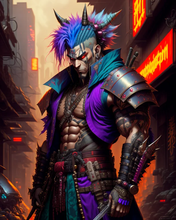 Cyberpunk Setting Shadowrun, A Troll Street Samurai With Hor...