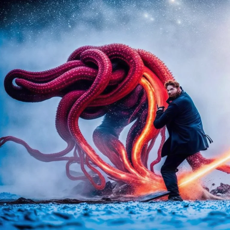 Action-shot Kristoferhivju1 Fighting The Monster, Distant Ba...