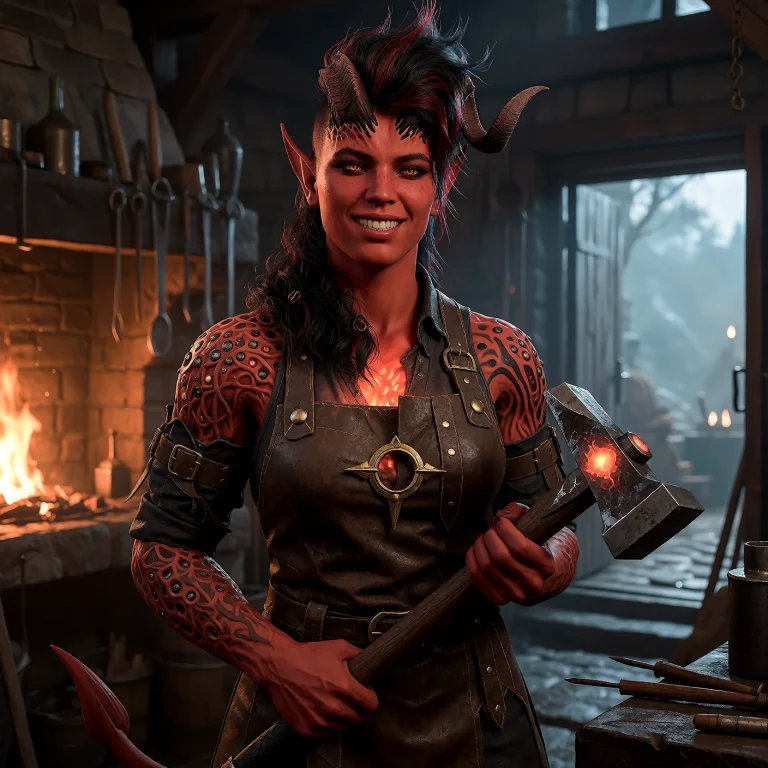 Karlachv01mh3, An Adult Tall Muscular Red-skinned Tiefling W...
