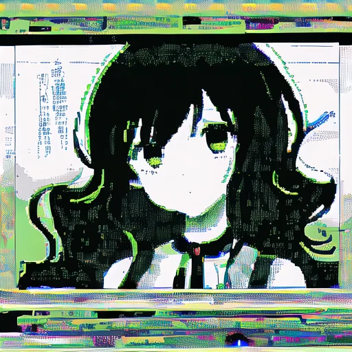 1girl, Curly Hair , 001glitch-core1.0, Rainbow Colors , Jagg...