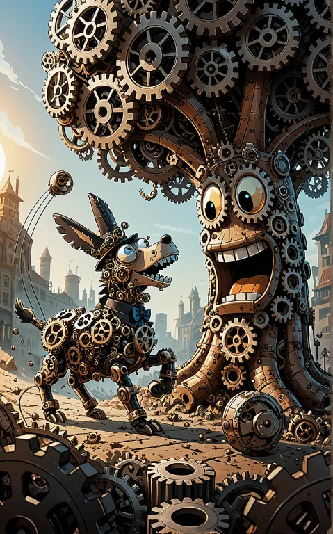 Gears, Comic Style, Steampunk Edonke In Black Tuxedo, Top Ha...