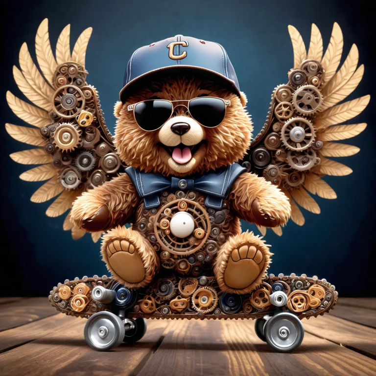 Adorable Teddy Bear Made Of Roast Gears, Wearing Sunglsses,...