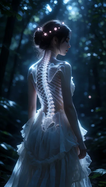 A Young Woman In Profile Viewed From Behind, Standing Still...