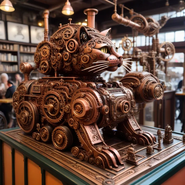A Tiny Steampunk Caf Run Entirely By A Giant Mechanical Cat,...