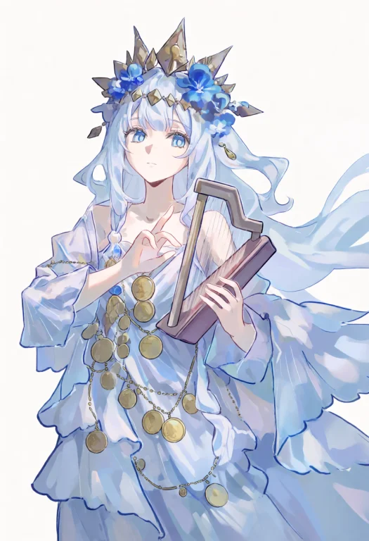 A Female Figure With Long, Pale Blue Hair And Light Blue Eye...