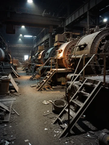 Steelworksofthedamned.half Side View.a Old Lost Steelworks H... — Stable Diffusion AI Prompt: steelworksofthedamned.half side view.a old lost steelworks hall.captured with an...