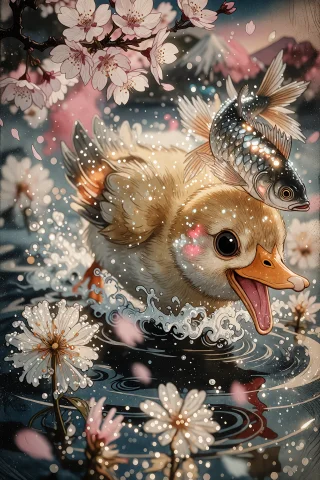 Whimsical, Highly Detailed Fantasy Illustration Of A Joyful... — Stable Diffusion AI Prompt: Whimsical, highly detailed fantasy illustration of a joyful duckling bursting fr...