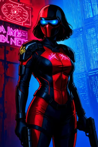 Blazing Neon Riot Backdrop, Female Soldier With Glowing Tatt... — Stable Diffusion AI Prompt: blazing neon riot backdrop, female soldier with glowing tattoos and LED veins, r...