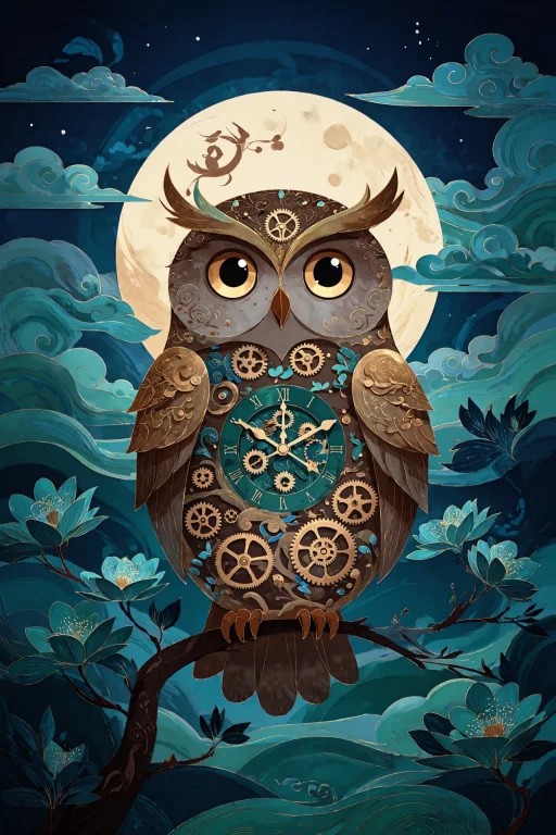A Mechanical Clockwork Owl With Brass Feathers And Gear Moti...