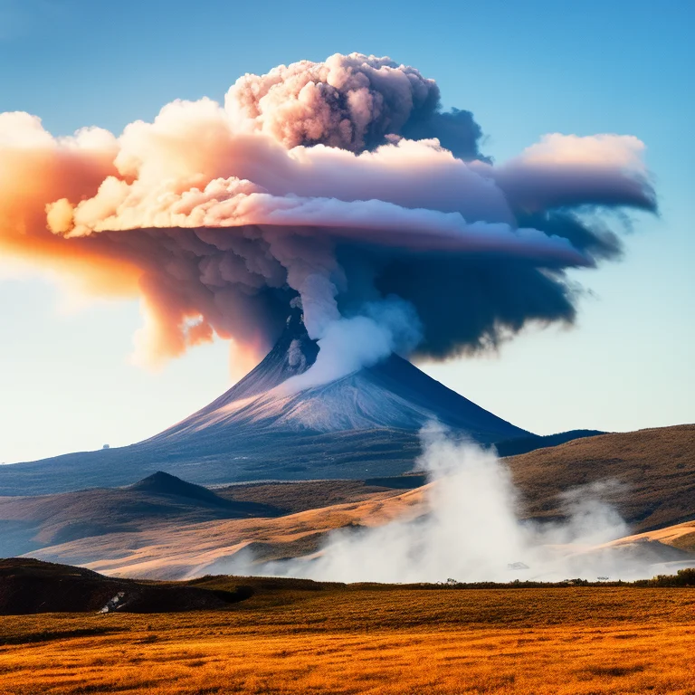 Volcano Exploding Violently With Giant Plumes Of Colorful Sm...