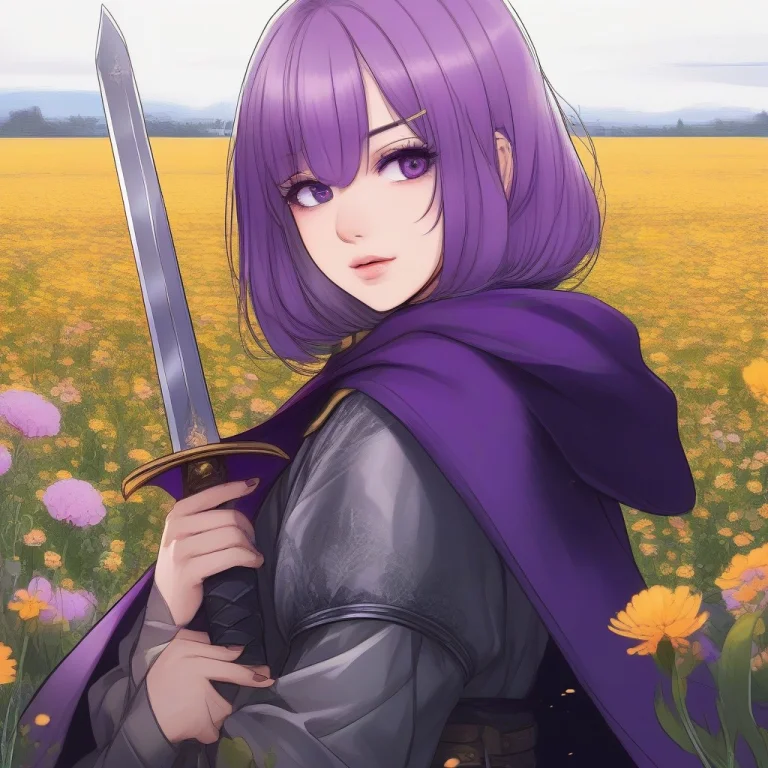 Best Quality, Highly Detailed, 2girls, Bob Cut, Purple Hair,...