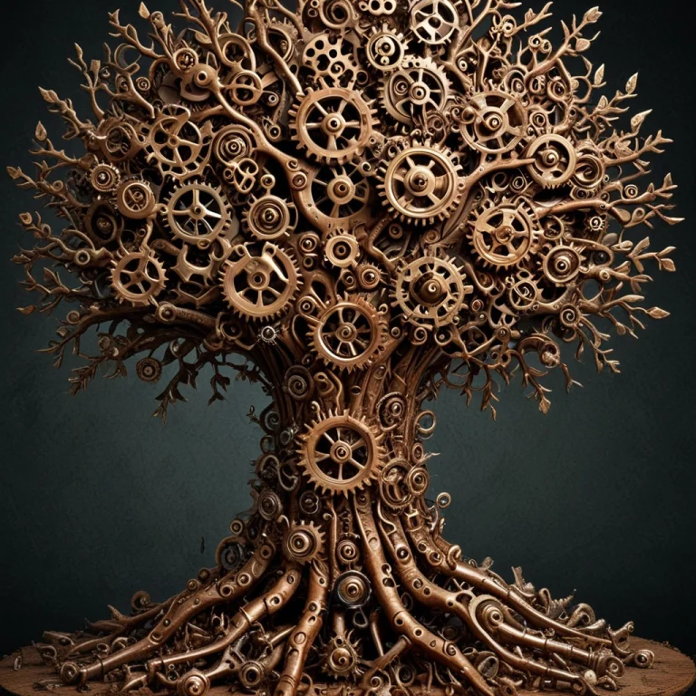 A Great Tree Formed Entirely From Interlocking Gears And Cog...