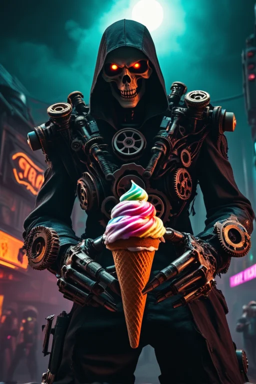 A Very Angry Grim Reaper Holding A Icecream With An Angry Ex...