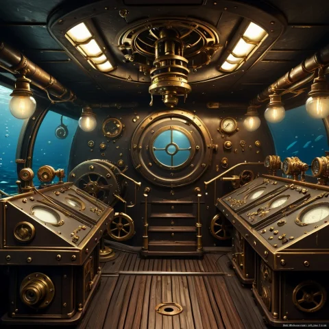 The Image Shows A Cinematic, Highly Detailed Steampunk-style... — SDXL AI Prompt: The image shows a cinematic, highly detailed steampunk-style command room or obs...
