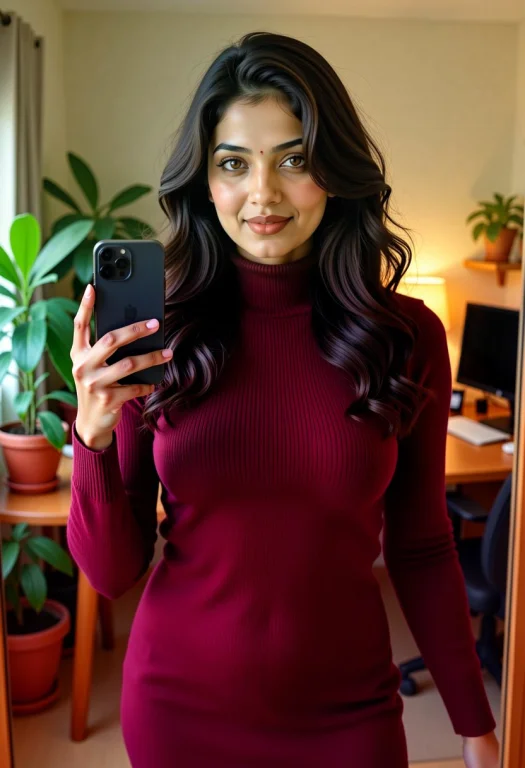 An 8k Photorealistic Indoor Mirror Portrait Of A South Asian...