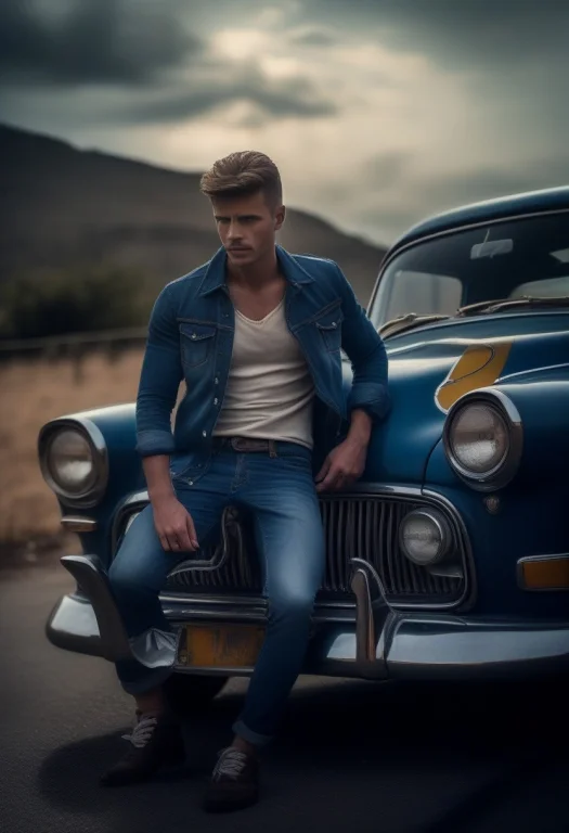 Masterpiece, Best Quality, A Denim Look Leaning Against A Vi...