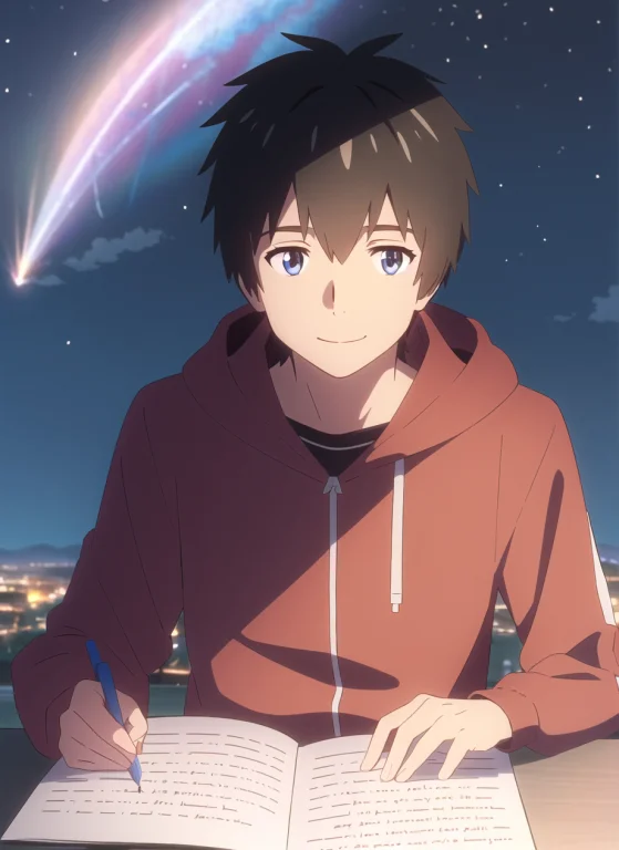 Shinkai Makoto, Kimi No Na Wa., Tachibana Taki, 1boy, Blue E...