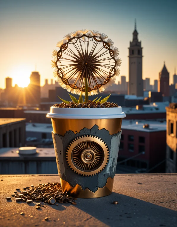 9. Gearstyle, Gigantic Mechanical Dandelion Growing Through...