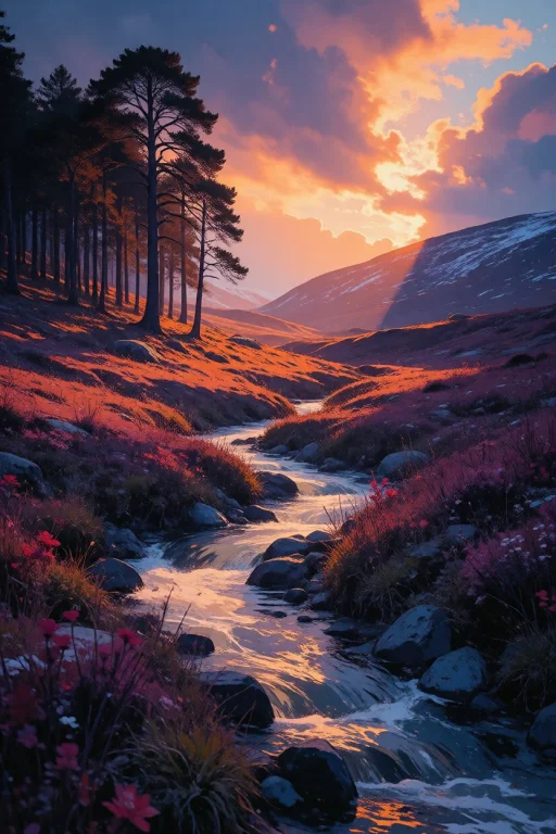 Nature, A Dramatic Landscape Photograph Of A Winding Stream...