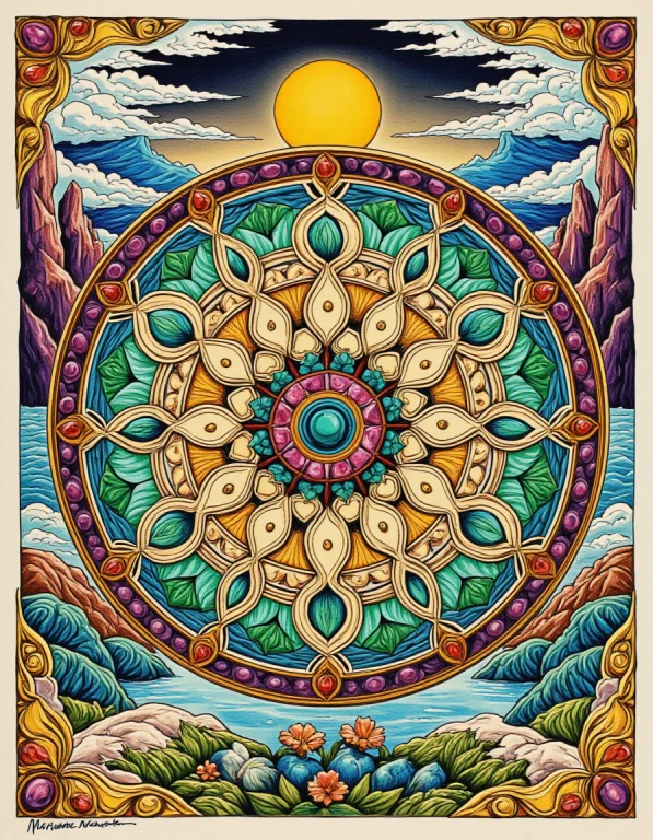Mandala Style Art Of Ivory And . And Gold And Silver And Jad...