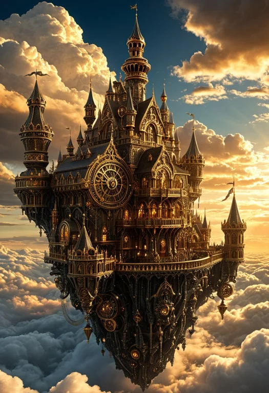 A Magnificent Floating Fantasy Kingdom Constructed Entirely...