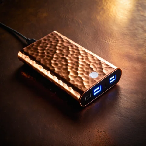 Loratech3hammeredcopperv10.80, Techhammeredcopper, A Portabl... — SDXL AI Prompt: , techhammeredcopper, a portable power bank on hammered copper metal with warm a...