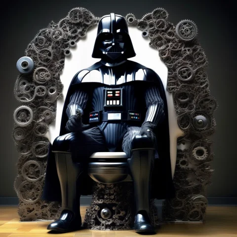 A Realistic Image Of Darth Vader In Armor Made Of Gears, Sit... — SDXL AI Prompt: A realistic image of Darth Vader in armor made of gears, sitting on a unicorn-sh...