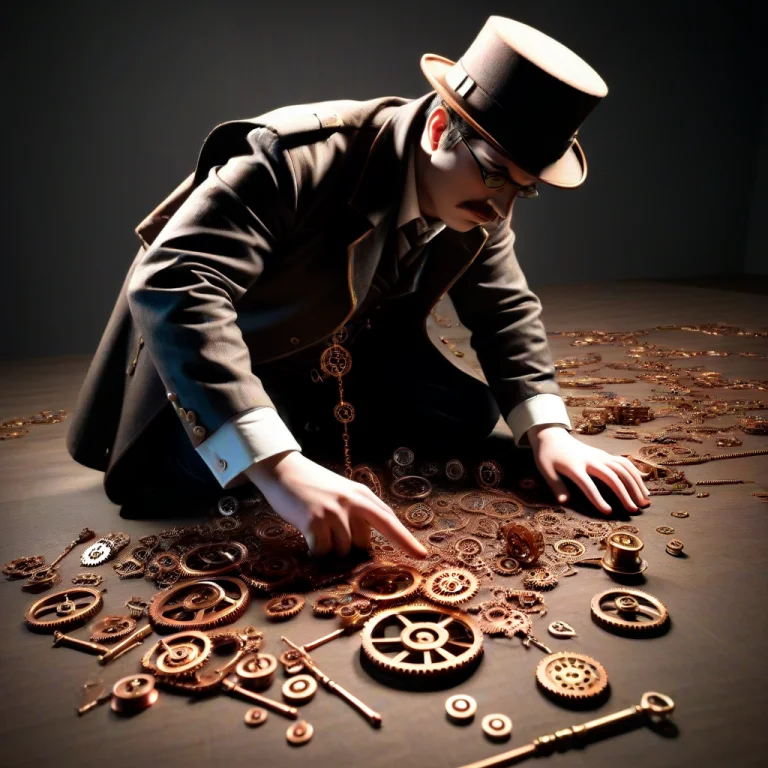 A Steampunk Detective Examining A Crime Scene Where The Only...