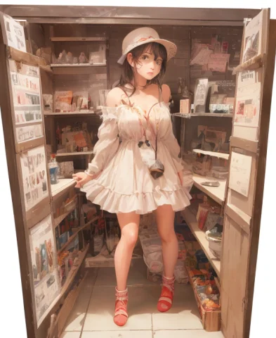 White Background1.55, Bottle Bottom0.9, 1 Girl, Mid Shot, Fu... — Stable Diffusion AI Prompt: [(white background:1.5)::5], (bottle bottom:0.9), 1 girl, mid shot, full body, 