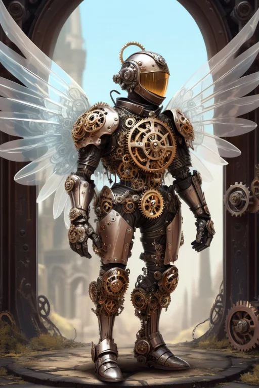 A Cute Knight With Transparent Wings . Surreal Fantasy Scene...