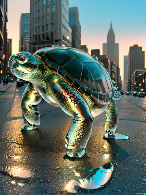 Realistic Glasssculpture Of A Turtle, Translucent, Transpare...