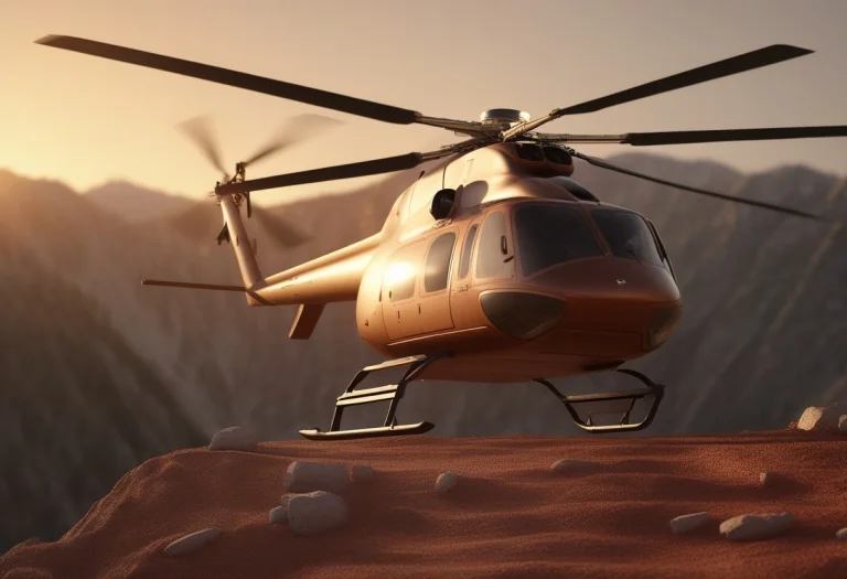 A Helicopter Lifting Off From A Mountain Pad, Clay Render, W...