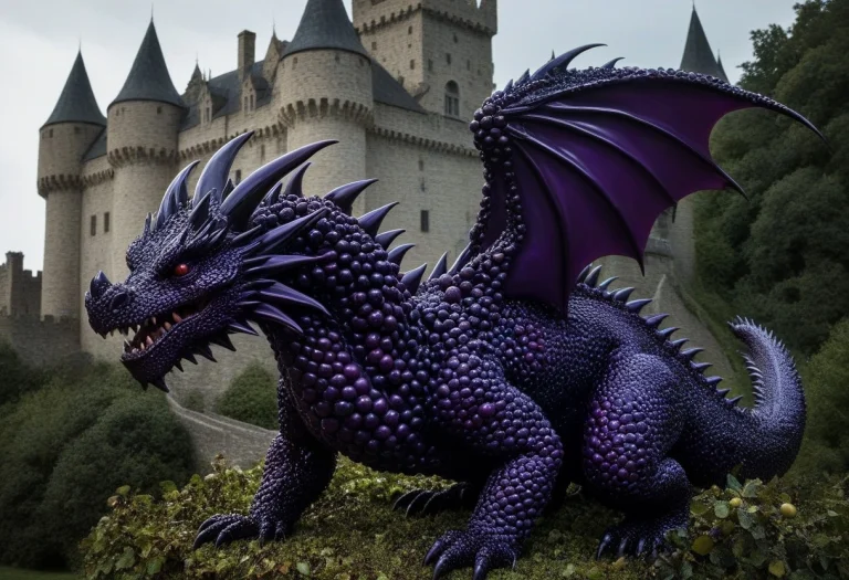 A Majestic Dragon Entirely Composed Of Dark, Glossy Blackber...