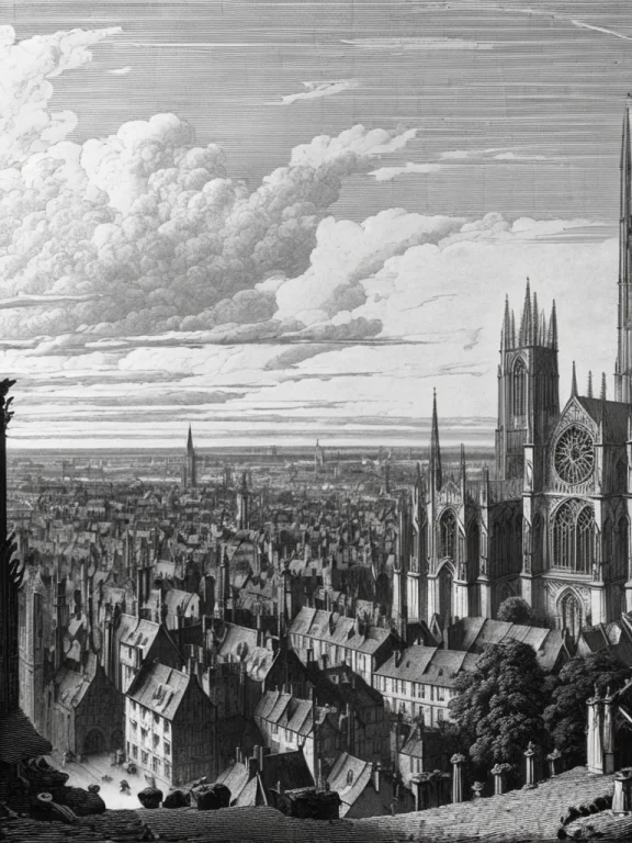Concept-art, Engraving Of York Cathedral Overlooking The Cit...