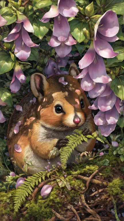 A Round-cheeked Dormouse Peers Out From Beneath A Canopy Of...