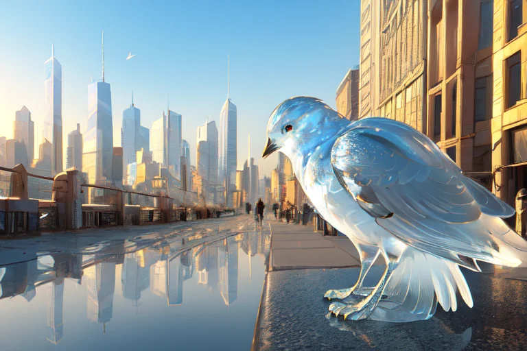 Realistic Glasssculpture Of A Bird, Translucent, Transparent...